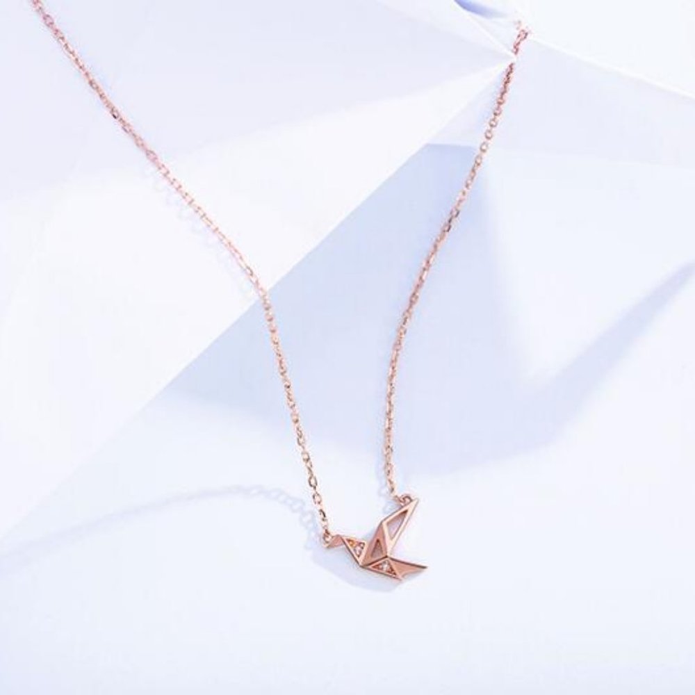 925 Sterling Silver Diamond Paper Crane Neckla - Picture 6 of 8